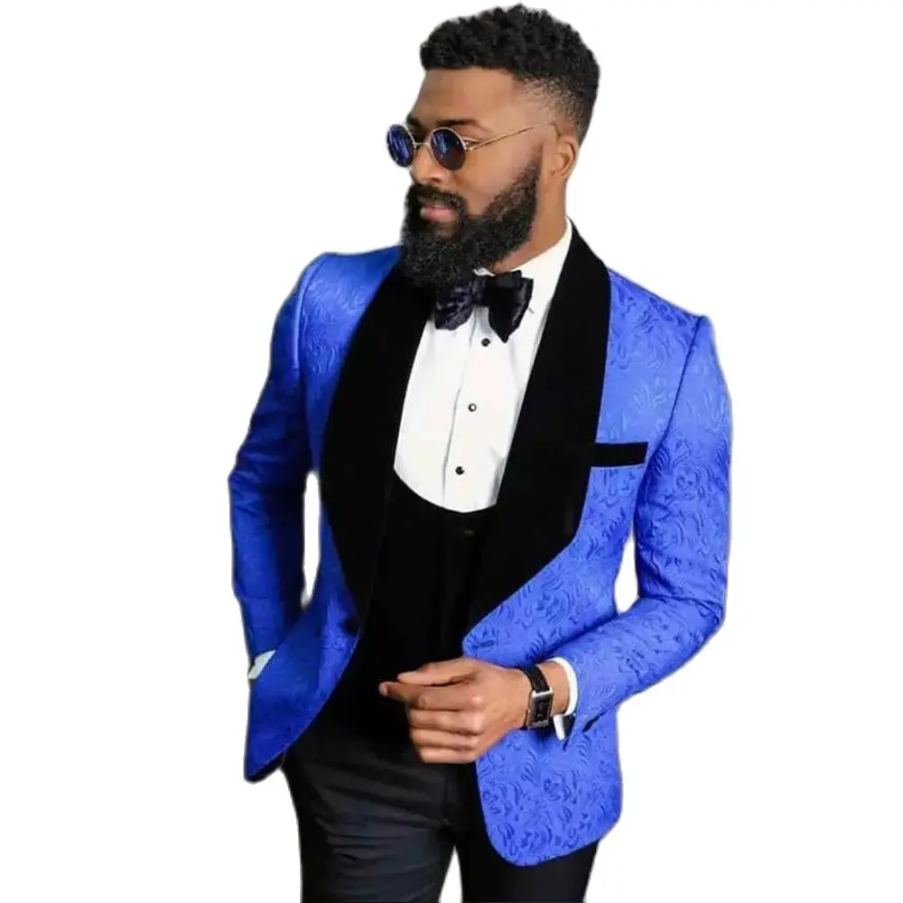 Royal Blue Floral Men Suits For Wedding Party Suit Bridegroom Custom Made Costume Slim Fit Formal Groom Tuxedo Best Man Blazer