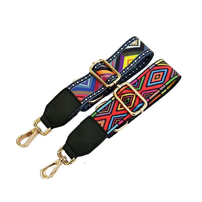 Fashion Women Long Strap For Bag Rainbow Nylon Adjustable Embroidered Belts