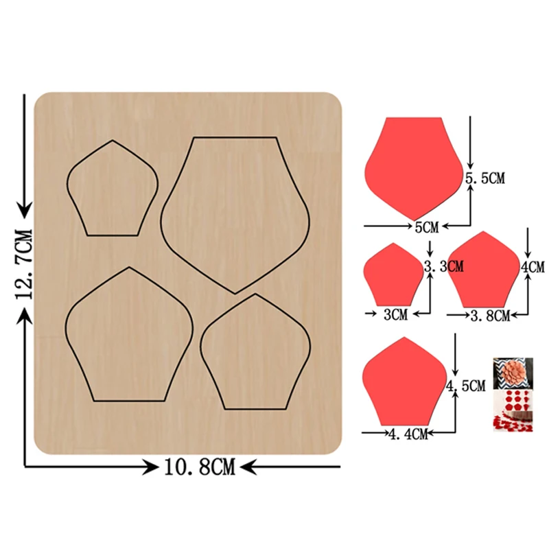 5 Size Petals 3D Rose Cutting Wood Dies New Fake Flower Craft Wooden Die Suitable for Common Dies Cutting Machines on the Market