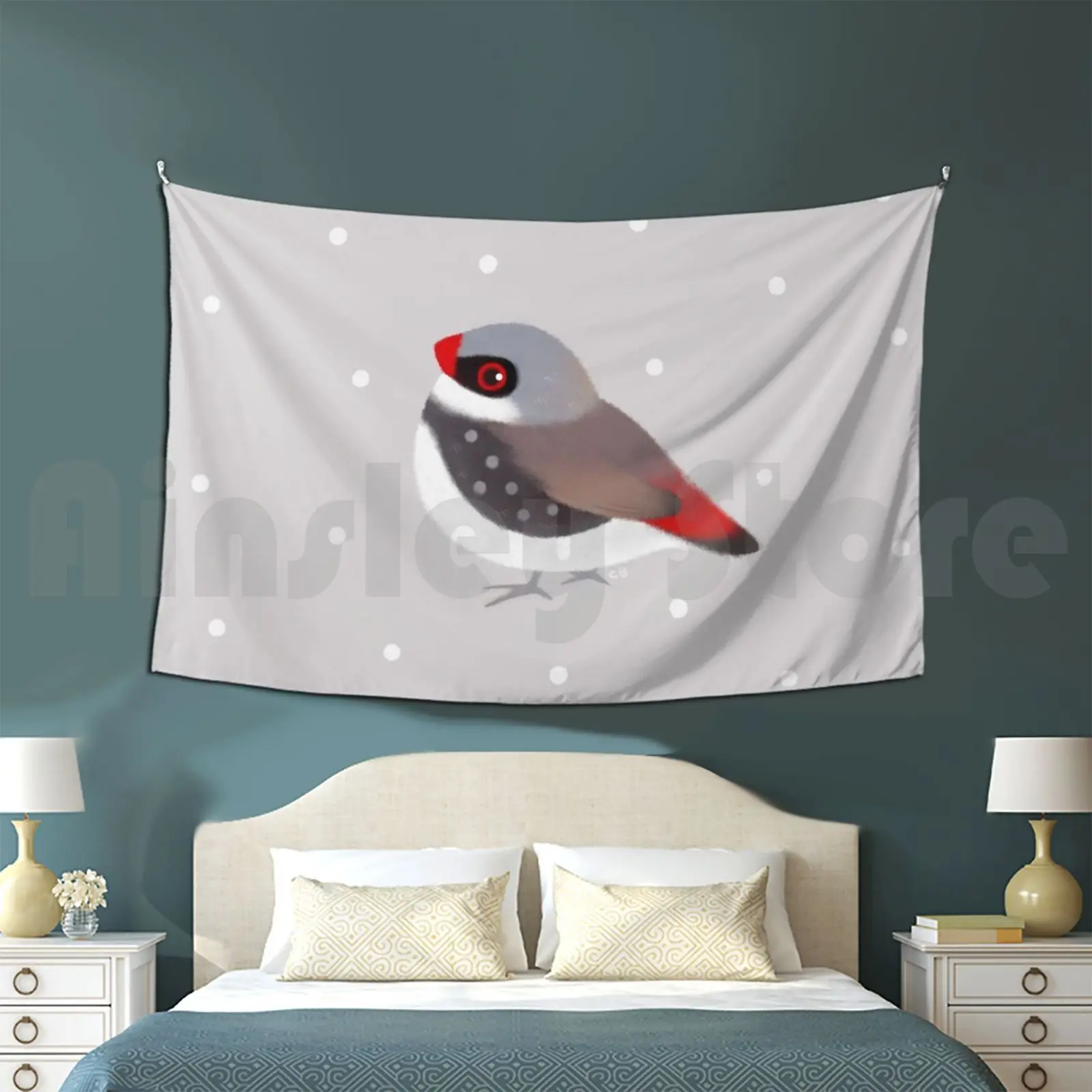 Diamond Firetail Tapestry Background Wall Hanging Diamond Firetail Bird Animal Diamond Sparrow Sparrow Snow Winter