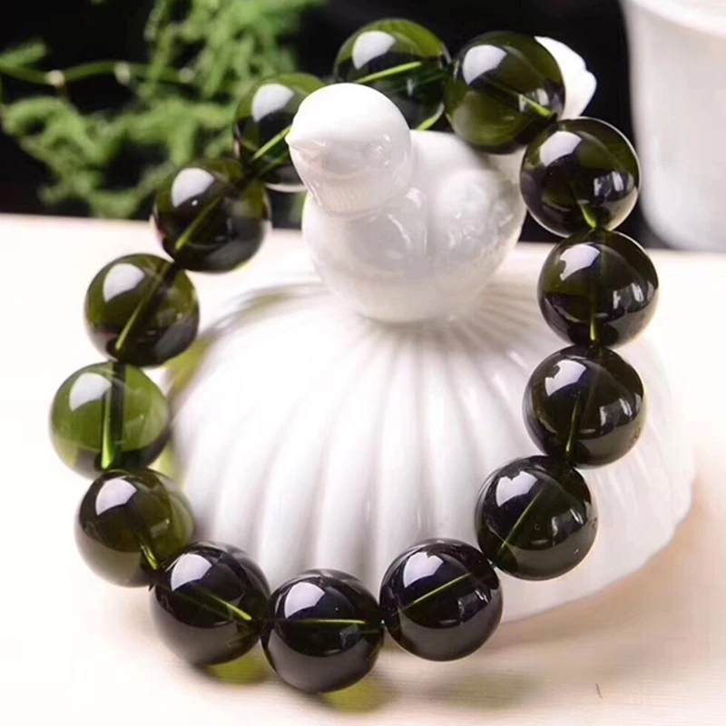 

10mm Natural Green GEM MOLDAVITE Meteorite Impact Glass Czech bracelet drop shipping