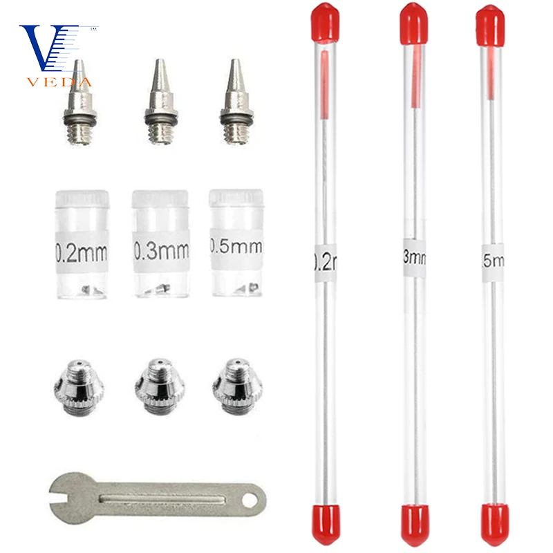 VEDA-boquilla de aerógrafo de 0,2mm/0,3mm/0,5mm, aguja, tapa de boquilla y llave, piezas de repuesto para la serie de WD-180, accesorios de