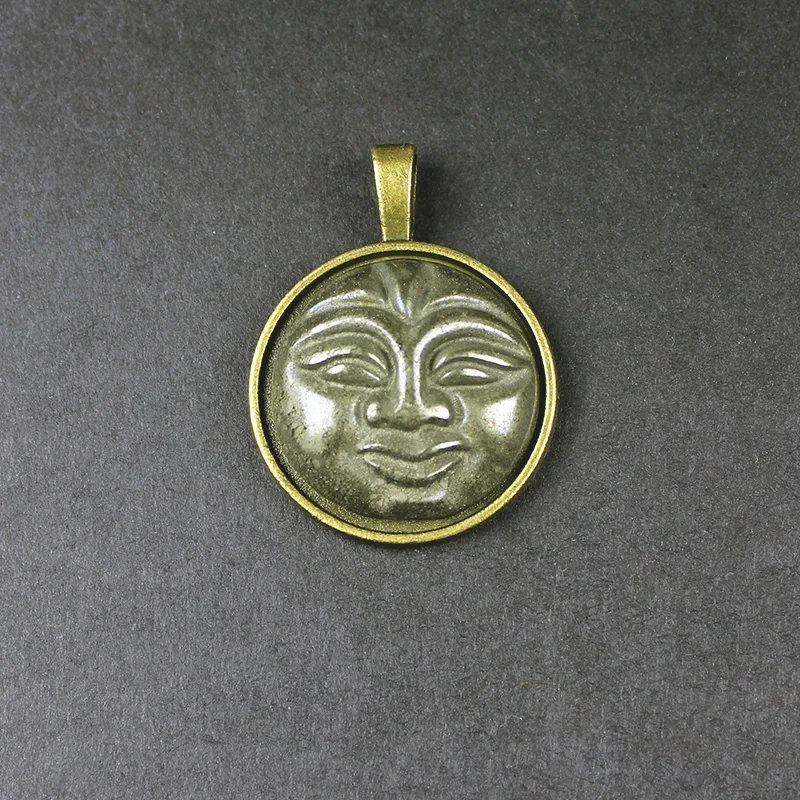 2020 Natural Stone Faceted Iron Pyrite Smiling face pendnats 20mm HTK1018 1pcs/lot