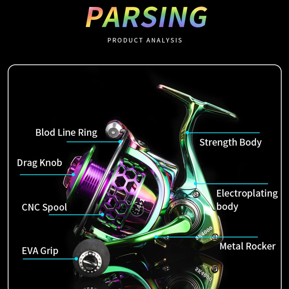 Peche Carrete Spinning 1000-6000 Metal 14BB Agua Salada - imagen 3