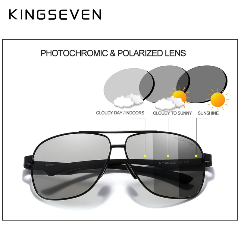 KINGSEVEN New Photochromic Sunglasses For Men Aluminum Polarized UV400 Male  Fashion Sun Glasses Women Eyewear Oculos de sol