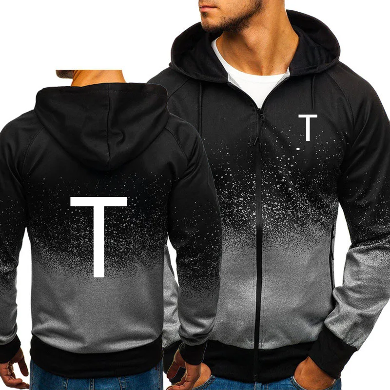 Custom made Hoodies Men Casual Hip Hop Gradient color Hooded Fleece Sweatshirts Mens zipper Jacket