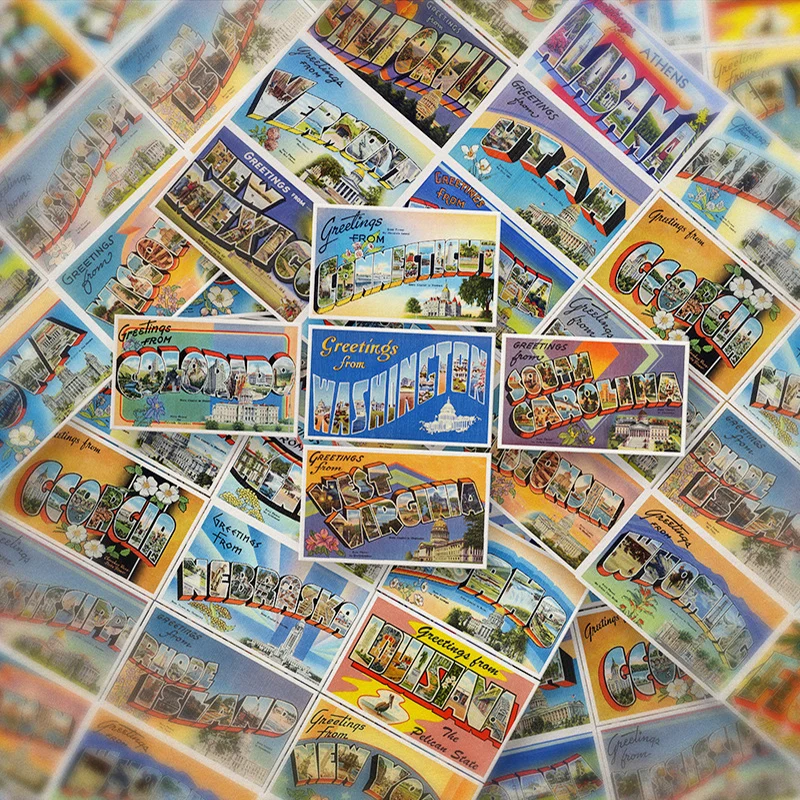 10/30/50PCS Retro America City Postcard Stickers DIY Skateboard Guitar Laptop Luggage Phone Cool Graffiti Decal Sticker Kids Toy