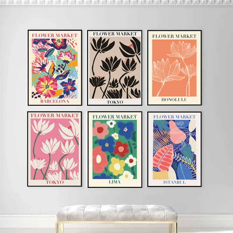 Abstract Colorful Vintage Flowers Wall Art Canvas Painting Nordic Posters And Prints Wall Pictures For Living Room Decor