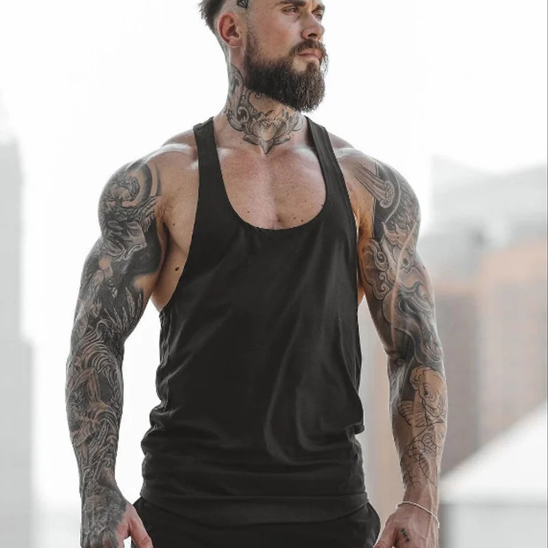 

Men Gym Vest Muscle Sleeveless Shirt Solid Tank Top Bodybuilding Sport Fitness Workout Vest Bodybuilding Stringer Tanktop