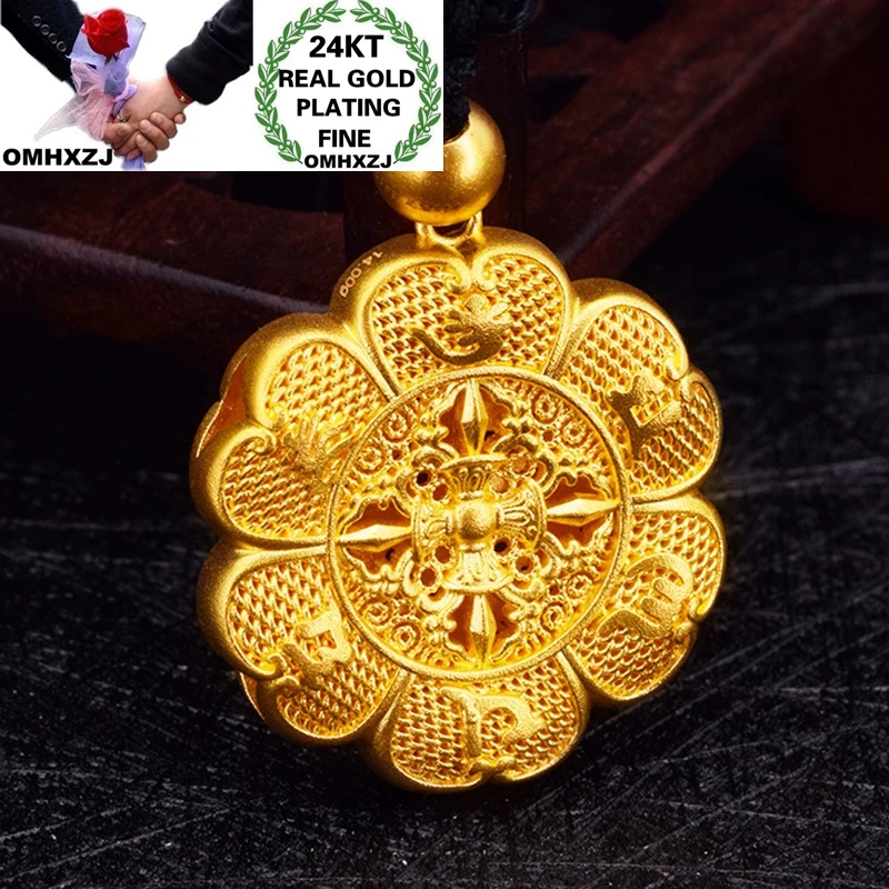 OMHXZJ Wholesale CA427 European Fashion Woman Party Birthday Wedding Gift Vintage Hollowed Flower Lotus 24KT Gold Pendant Charm