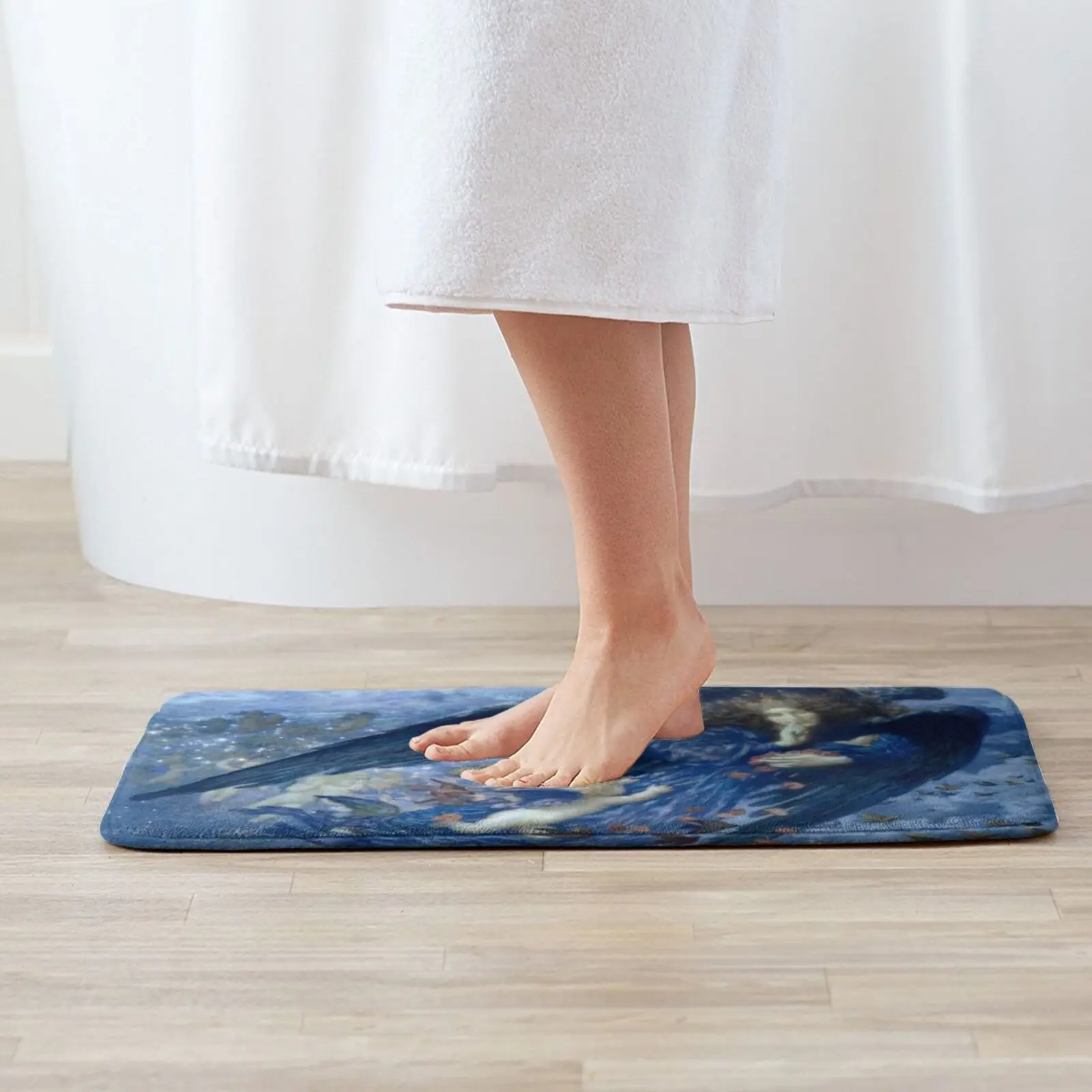 Night With Her Train Of Stars-Edward Robert Hughes Entrance Door Mat Bath Mat Rug Ocean Blue Anchor Anti-Slip Bedroom Kitchen