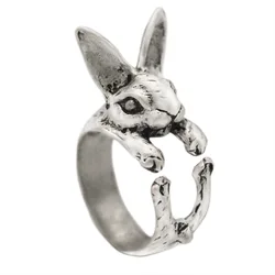 Gothic Vintage Handmade Rabbit Bunny Animal Knuckles Rings for Women Adjustable egirl goblincore aesthetic rings indie  jewelry