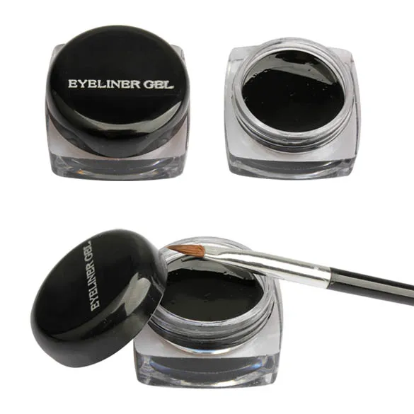 Newly 1x Cosmetic Eye Liner Makeup Black Waterproof Eyeliner Gel Cream With Brush CLA88