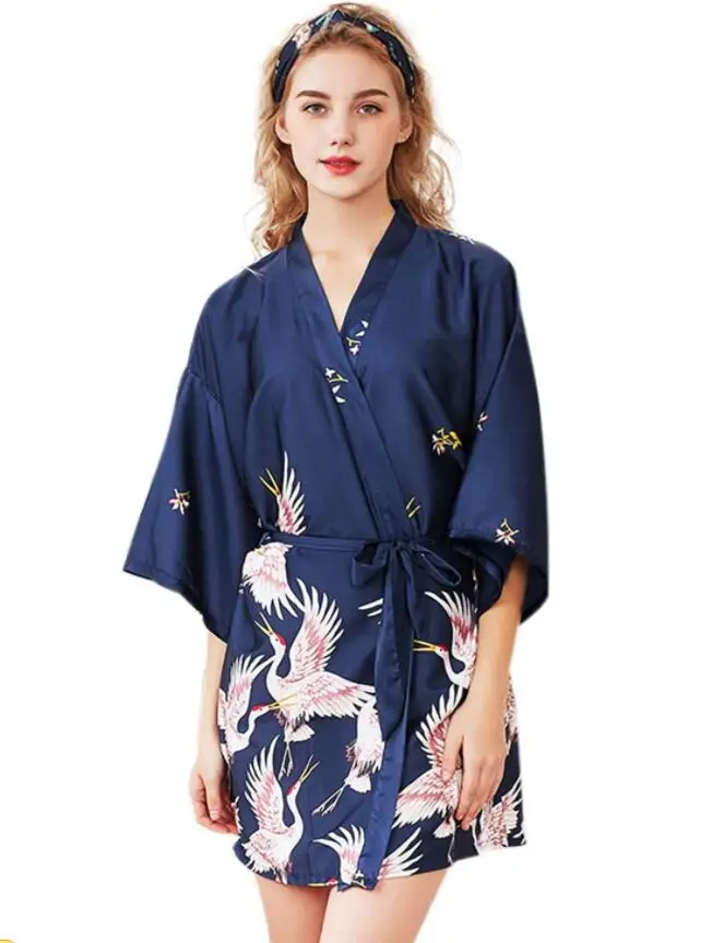 Women Silk Satin short Wedding Bride Bridesmaid Robe Kimono Robe Feminino Bath Robe Large Size Peignoir Femme Sexy Bathrobe