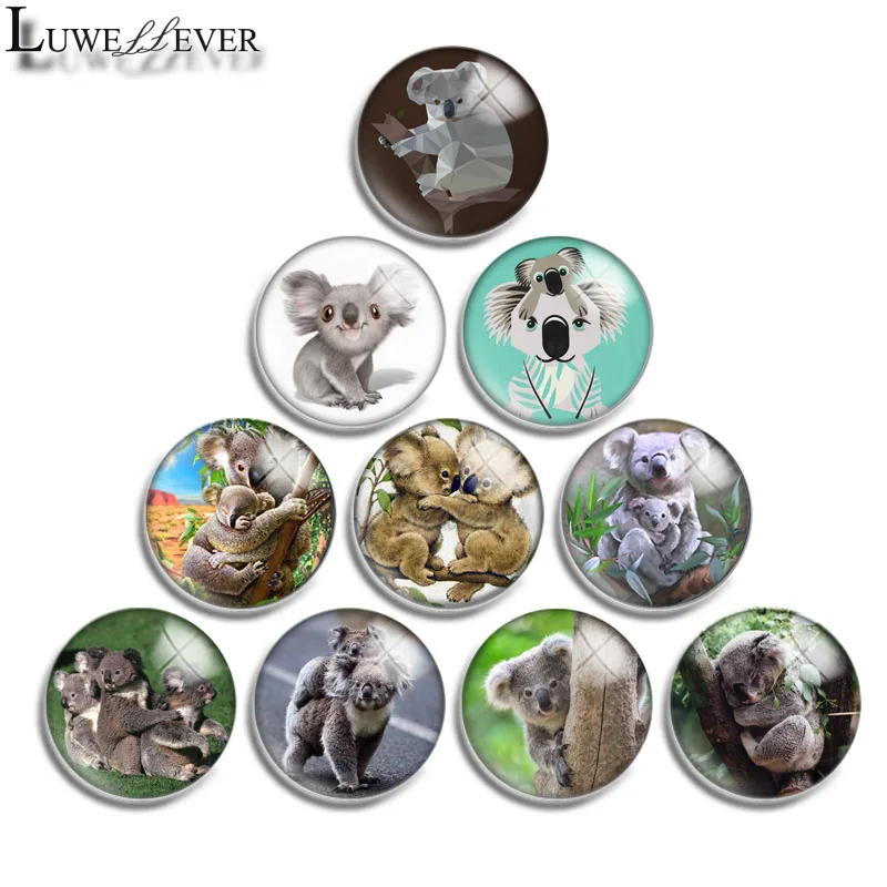 10mm 12mm 16mm 20mm 25mm 30mm 566 Koala Mix Round Glass Cabochon Jewelry Finding 18mm Snap Button Charm Bracelet