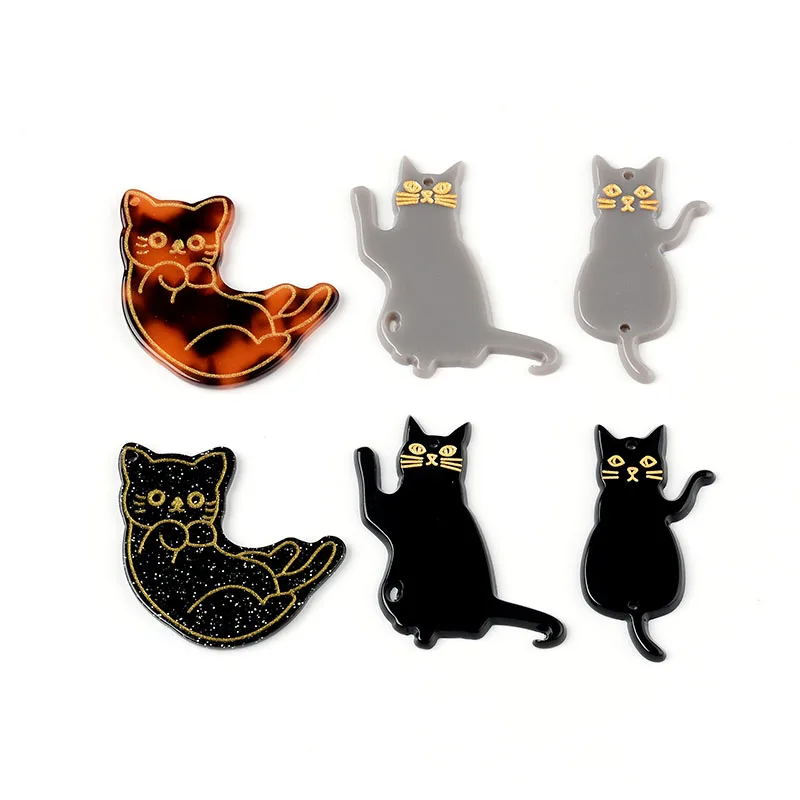 6Pcs/lot Cartoon Cat Animal Acetate Sheet Hand Made Earrings Making Connectors DIY Pendant Jewelry Findings Components Charms