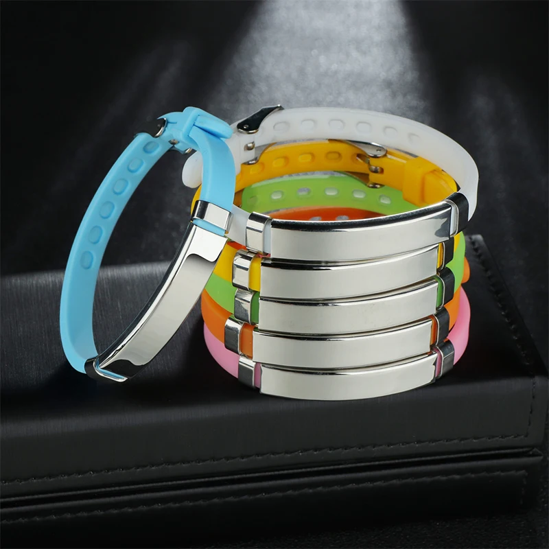 Letdiffery Personalized Engrave Kids Baby ID Bracelets Soft Silicone Rudder Stainless Steel Custom Number Emergency Bracelet