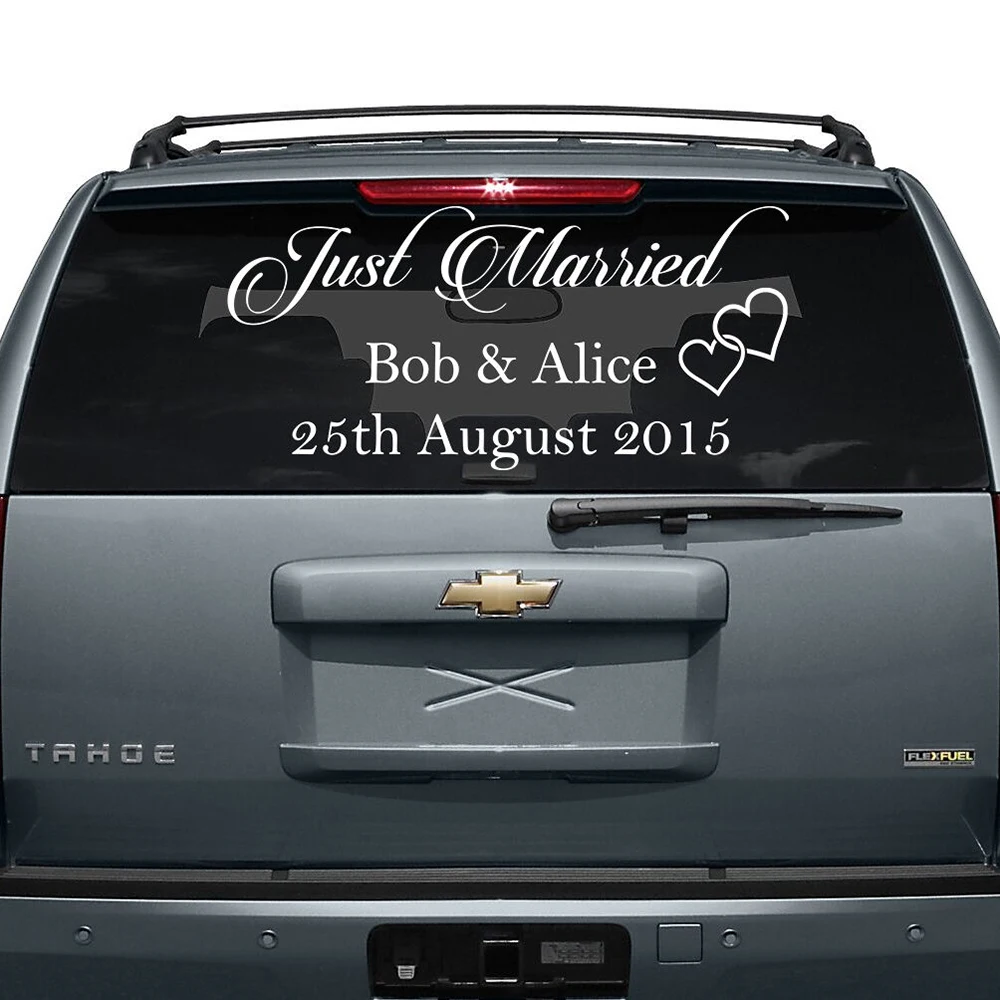Just Married Car Window Wall Sticker Personalized Custom Wedding Date Groom Bride Names Decal Removable Vinyl Decor Decals Y130