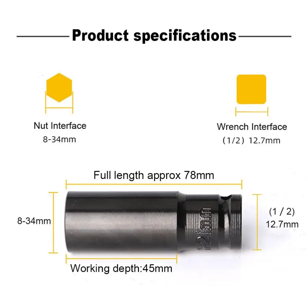 10mm-24mm Extension Sleeve Hexagonal Pneumatic Socket Head for Electric Wrench Hand Tools Impact Wrench Drill Hex Socket Head