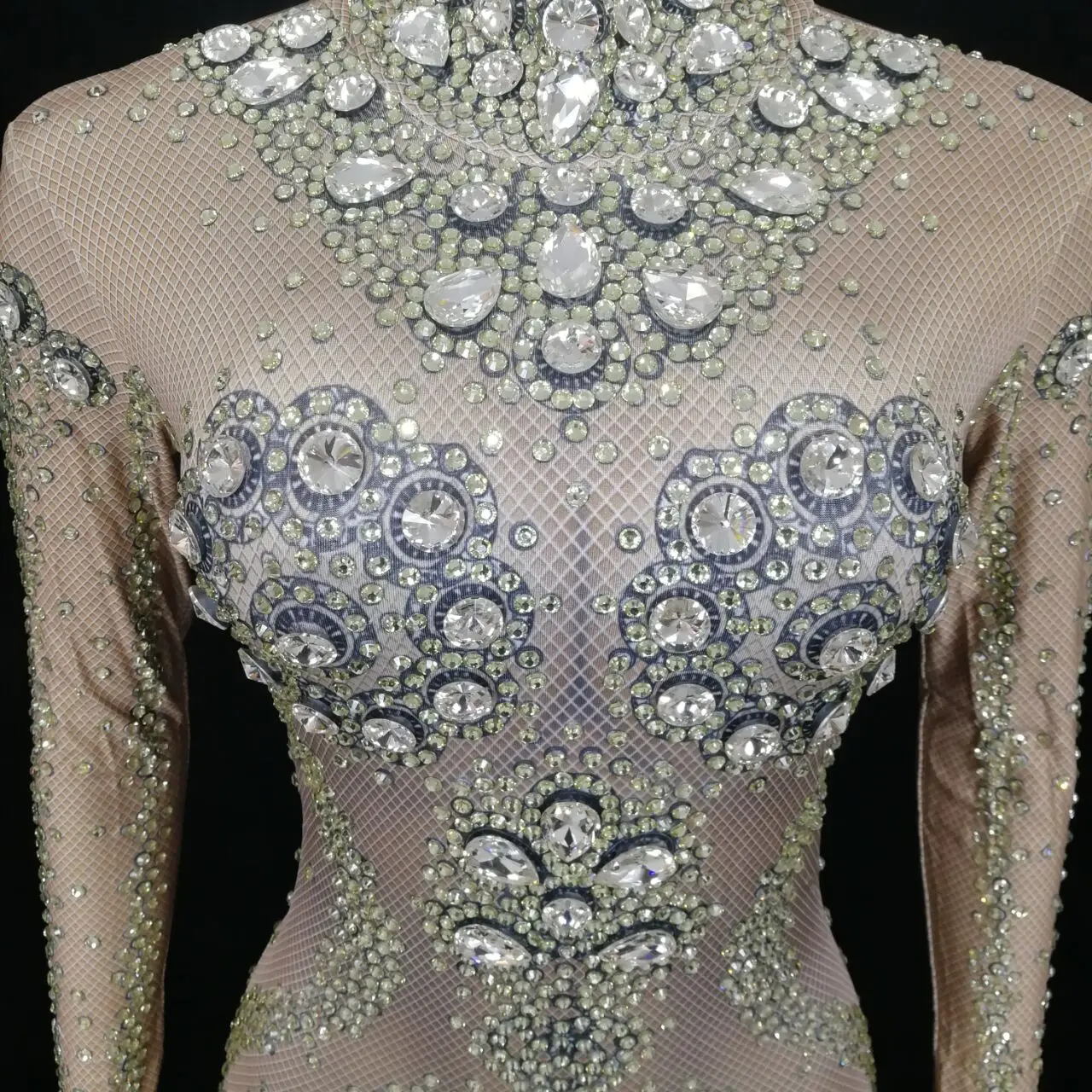 Luxus Strass Elastische Dünne Overall Frauen Geburtstag Prom Feier Party Kristalle Nachtclub Strampler Sänger Bühne Tragen