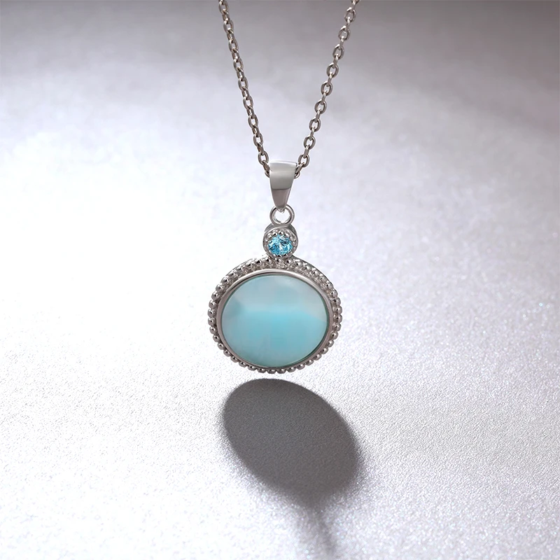 Retro Plated Gold 925 Sterling Silver Topaz Pendant Necklace Natural Precious Round Dominica Larimar Jewelry Gifts for Woman