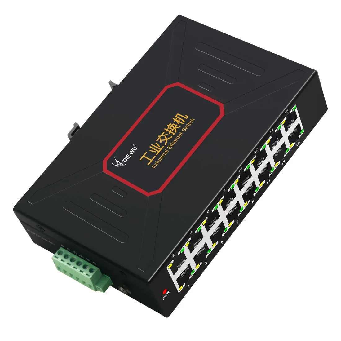 DIEWU Metal Case 16 Ports Industrial-grad Ethernet Switches DC12~58V 10/100Mbps DIN Rail Type RJ45 Network Switch Support