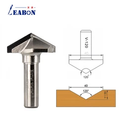 PCD V Router Bit 1/2 Shank Diamond T Slot Tools Cabinet 120 Degrees Diamond Wood Cutter For Furniture Solid Wood Plywood