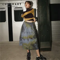 CHEERART Tie Dye Skirts Womens High Waist A Line Long Skirt Midi Ladies Autumn Vintage Skirt Clothes 2019