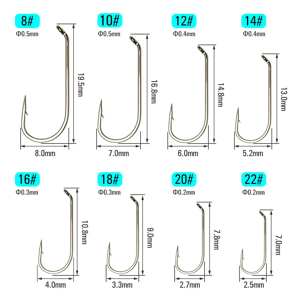 ICERIO 100PCS 200PCS Standard Fly Tying Hook With Barb Nymph Dry Fly Wet Fly Tying Hook 8#~22#