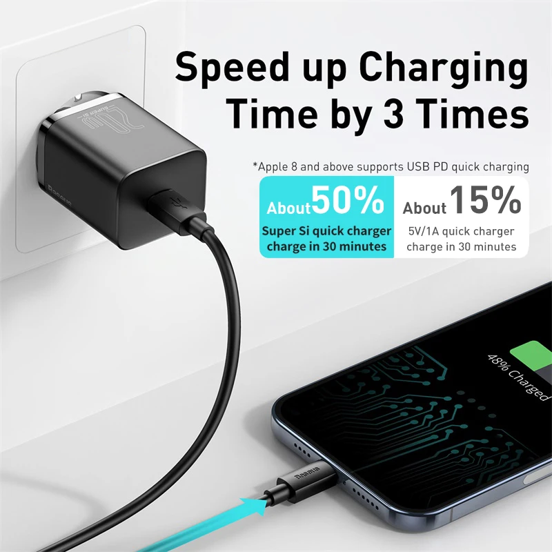 Baseus PD 20W Charge rapide USB C chargeur pour iPhone 14 13 Pro Max Type C à ip Charge rapide USB C mur téléphone chargeur rapide