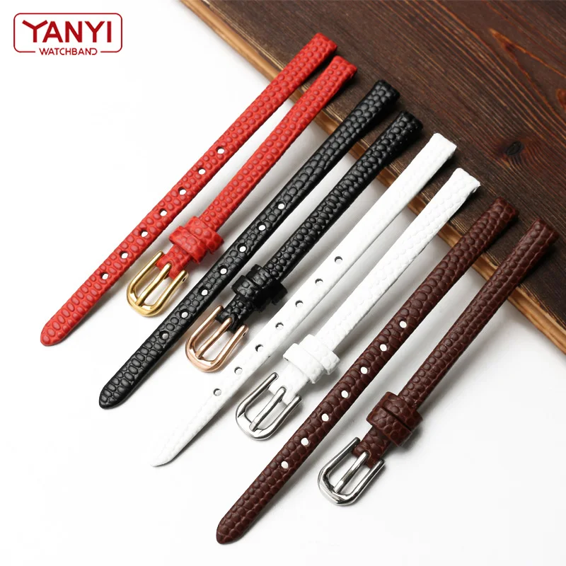 Genuine Leather Watchband Womens Bracelet 6mm 8mm 10mm 12mm Lizards Leather Watch Strap Small Wristwatches Belt Pin Buckle