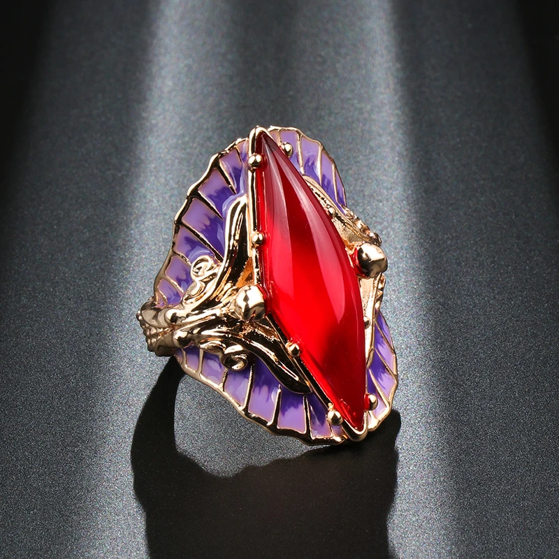 Kinel Hot Purple Enamel Colorful Stone Big Ring For Women Fashion Gold Mermaid Queen Ring Engagement Party Jewelry Drop Shipping