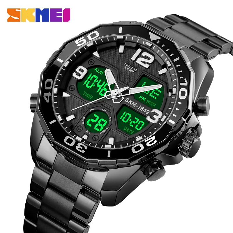 

SKMEI Dual Movement Sport Mens Watches Rotatable Ring Quartz Digital Men Wristwatches Chrono Alarm Male Clock reloj hombre 1649