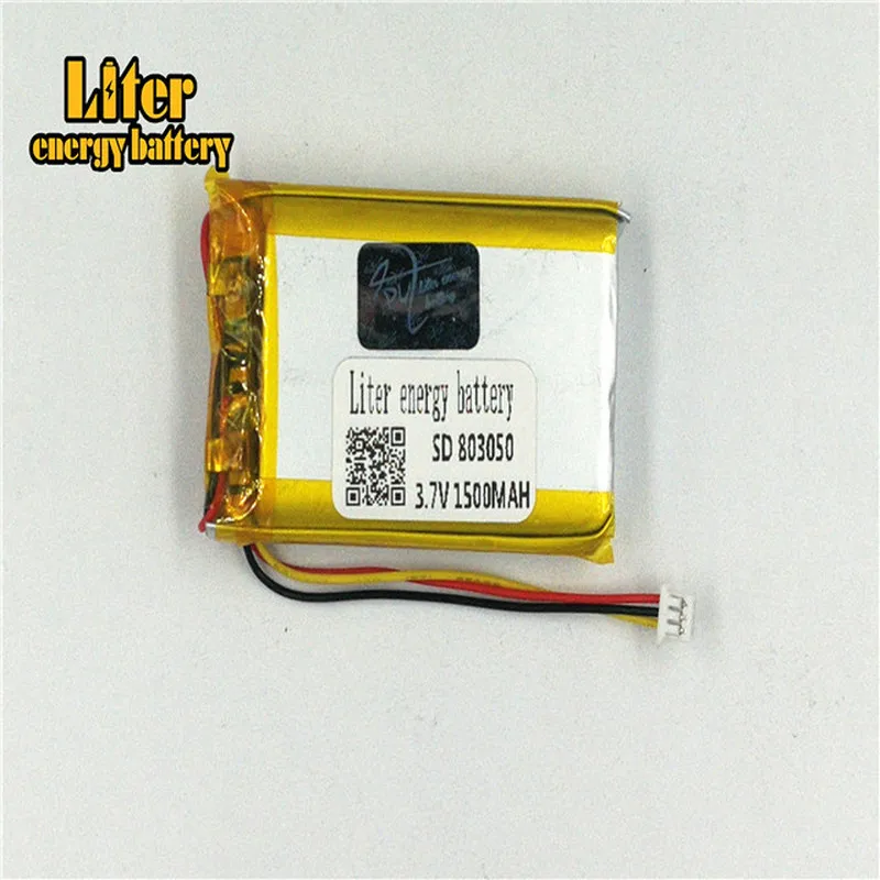 1.25MM 3wire connector 3.7V 803050 1500mah e-books GPS PDA Recreational machines  li-ion rechargeable battery lipo battery