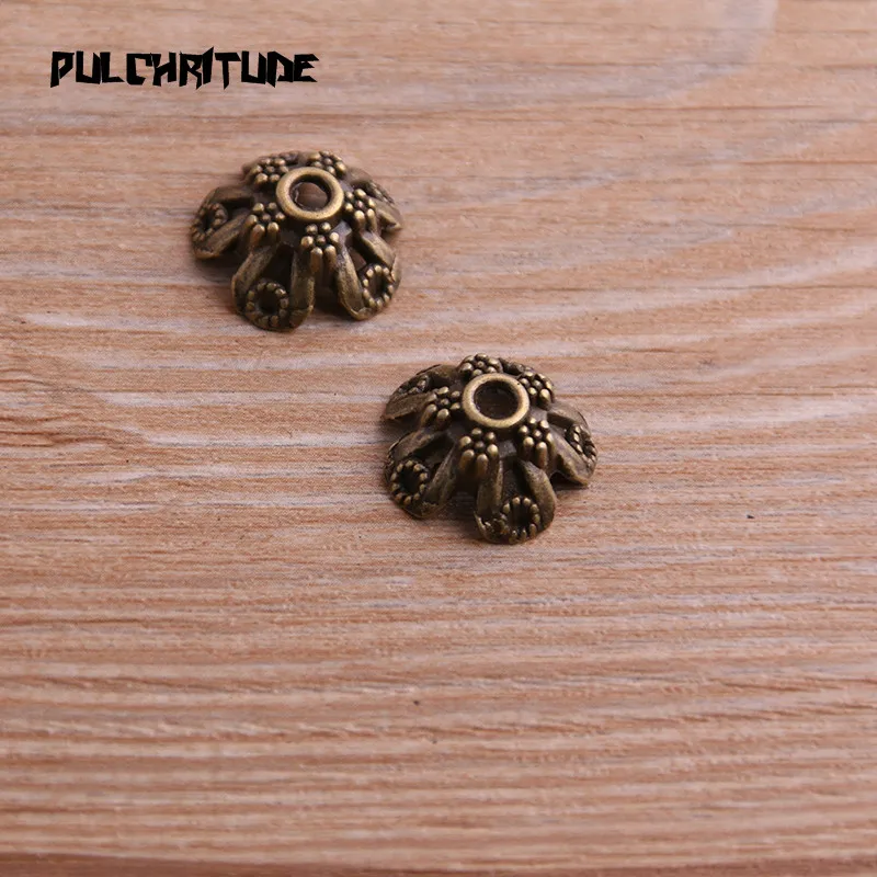 10pcs 7*16*16mm Two Color Retro Bead Caps Charm Hollow Flower Pendants Jewelry Accessories DIY Receptacle Charms