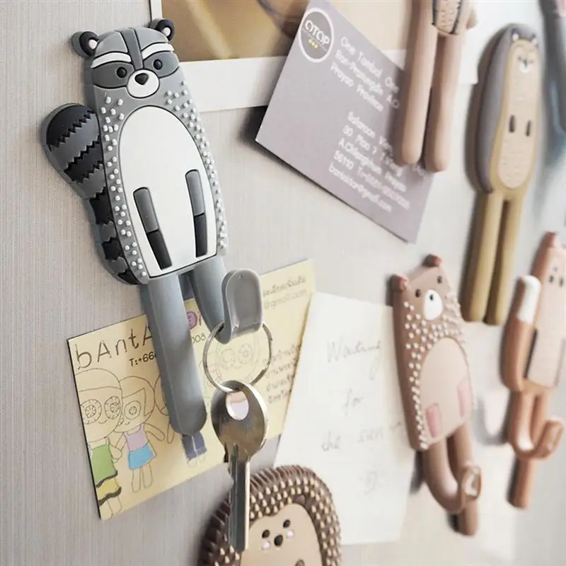 Cute Magnetic Hooks Removable Fridge Sticker Refrigerator Message Magnet Coat Hanger Key Holder Storage Hook (Hedgehog)