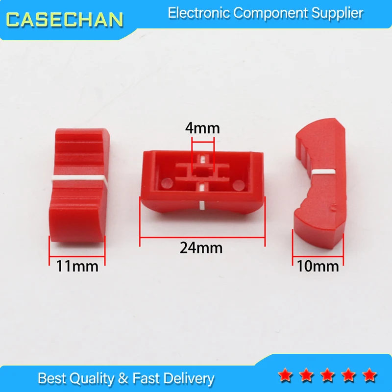 10pcs red mixer fader cap straight slide potentiometer fader button / Playing discs knob cap 4mm hole audio adjustment red cap