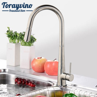 kitchen brass faucet Brushed Nickel sink taps Rotatable and pull down spray water faucets single handle hot & cold mixer taps