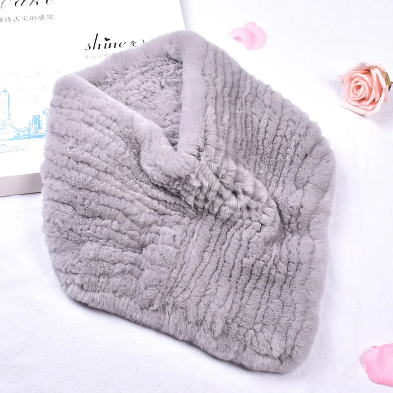 New Real Rex Rabbit Fur Knitted Triangular Scarf for Women, Neck Protection, Keep Warm, Korean Version, Autumn and Winter