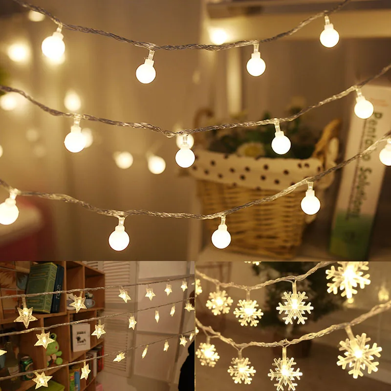 

10M/20M/30M Snowflake Star Ball String Light 220V Christmas Garlands Fairy Lights Outdoor For Tree Home Party New Year's Decor