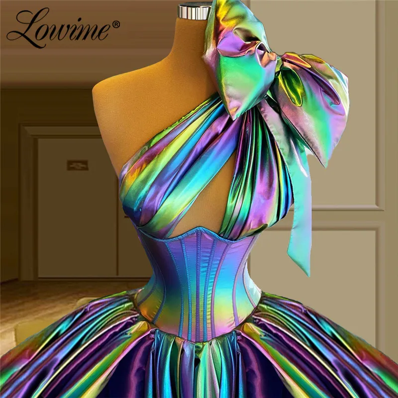 Lowime  One Shoulder Bow Long Prom Dresses 2021 Customized Celebrity Dress A Line Shiny Party Gowns Robe De Soirée De Mariage