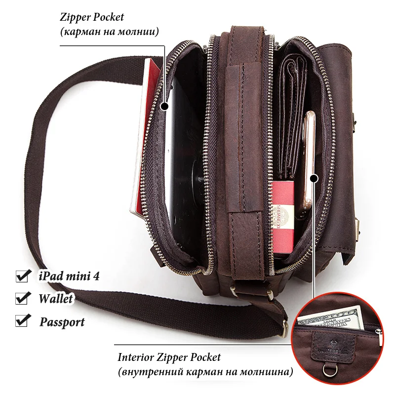 HUMERPAUL prawdziwej skóry mężczyzna torba na ramię rocznika mężczyzna Crossbody torby najwyższej jakości tornister Sling Travel Pack dla Ipad