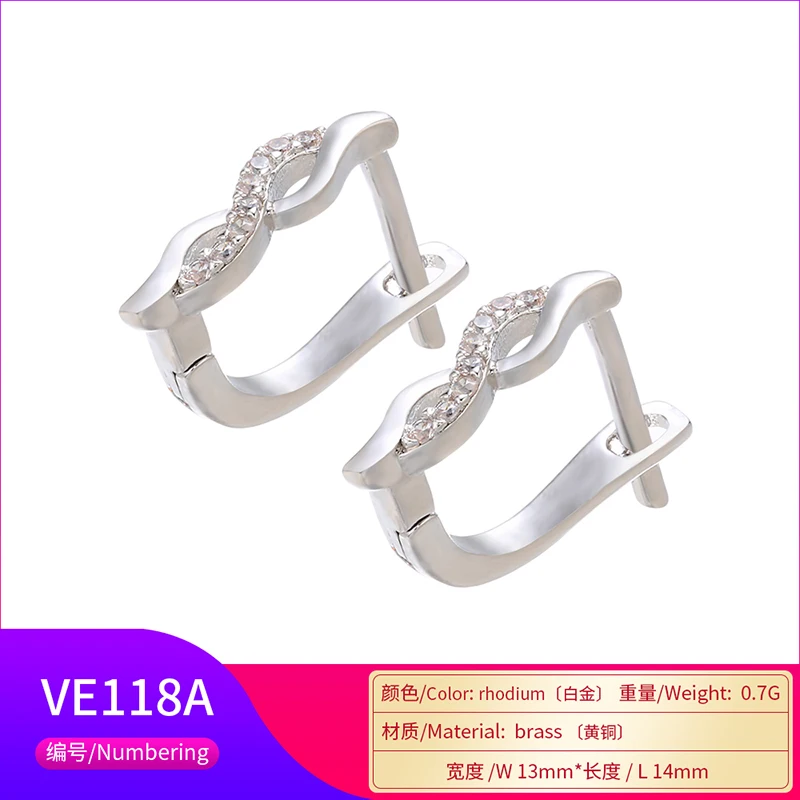 ZHUKOU 13x14mm High Quality Women Brass Crystal Stud Earrings DIY Earrings Accessories Supplies Leverback earrings model: VE118