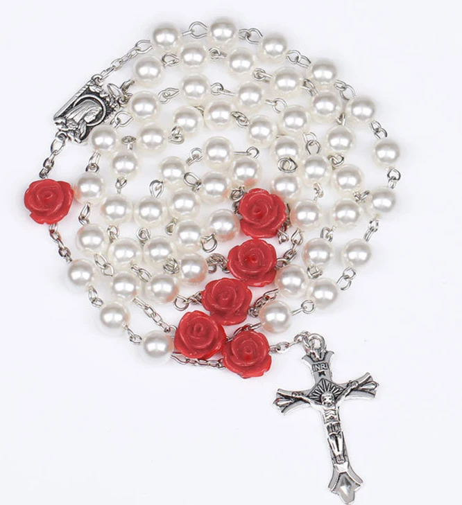 HABITOO Pearls Rosary Necklace Catholic Rosaries Cross Pendant Necklaces Jewelry Chains Necklace for Woman жемчужное ожерелье