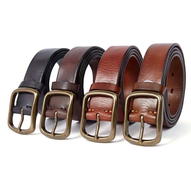 Men's Belt Genuine Leather Casual Copper Buckle Cow Leather Vintage Fashion Youth Head Leather Wide Pants Belt 21404