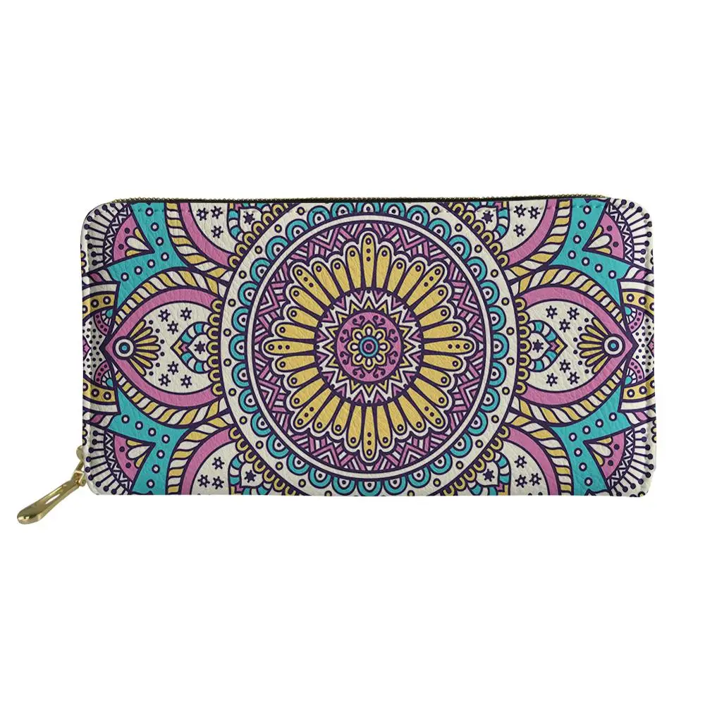 

Luxury Ms Leather Purse Fashion Round Mandala Printing Women's Wallet Clutch Female Card Holder Phone Bag Brand Lady Money Bags