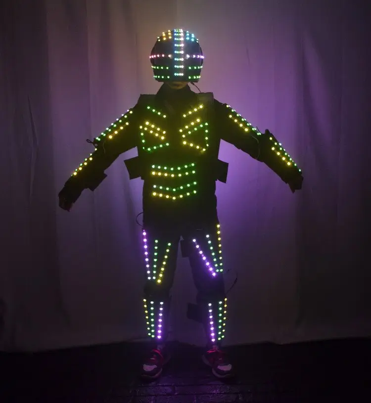 RGB full colo led robot costume helmet stage dance luminous armor nightclub bar light show mechanical dance clothes