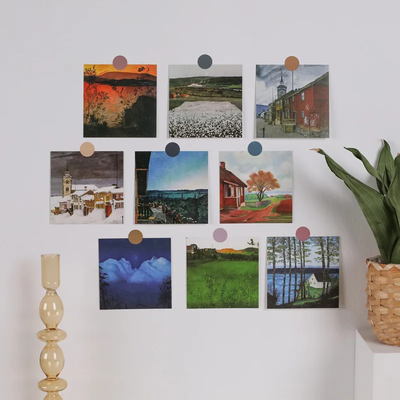 Ins pintura a óleo moderna simples, cartão decorativo, 9 folhas, foto colorida, adereço para quarto, faça você mesmo, adesivo de parede, cartão quadrado, marcadores de livros