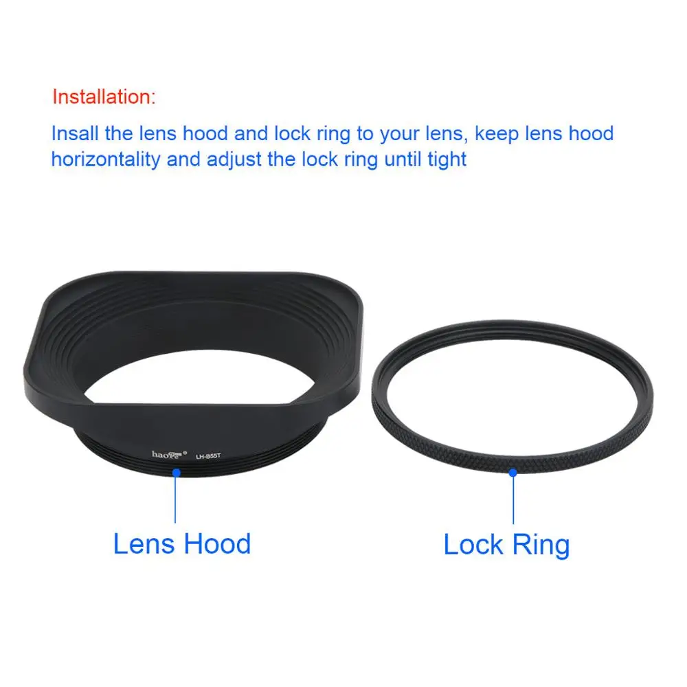 Haoge hg-55 millimetri di Metallo Quadrato Screw-in Lens Hood con la Protezione per Leica Summilux-R 50 millimetri f/1.4 E55, elmarit-R 28 millimetri f2.8 35 millimetri f/2.8 Lente E55