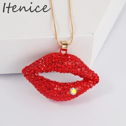 2020 trendy  Hot-Sexy Red Lips Necklace Ladies Rhinestone Jewelry Necklace Sexy Style Gold Color Chain Necklacs For Party Gifts